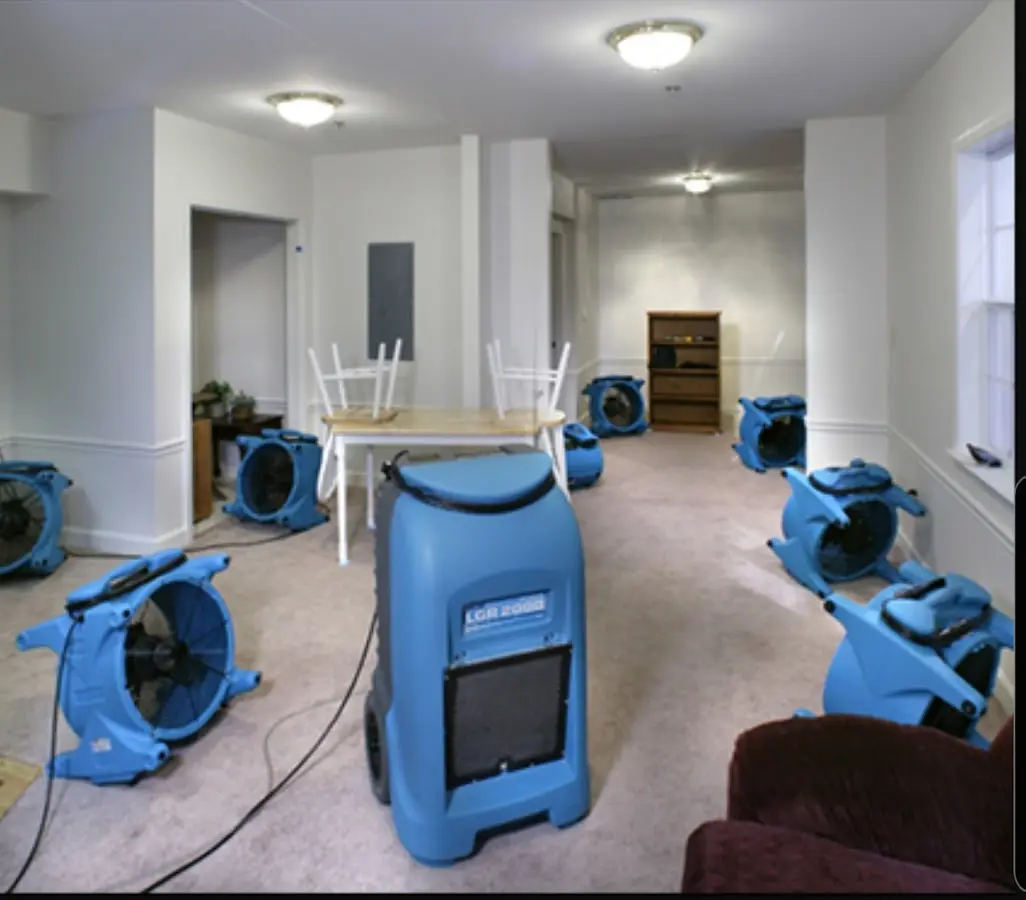 Air movers and dehumidifier setup for Water Extraction & Removal in Farmington
